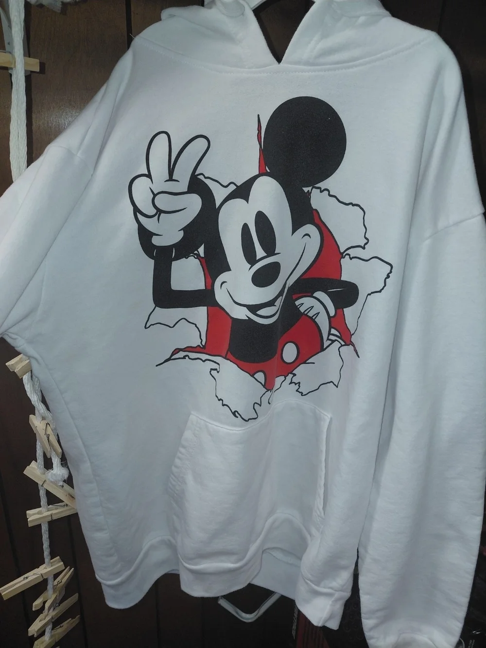 Disney White Hoodie with Red & Black Mickey Graphic